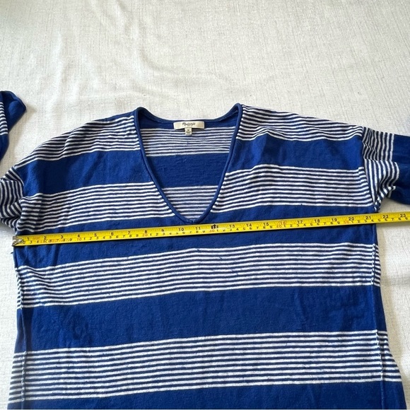 MADEWELL DECKHOUSE SWEATER IN STRIPE BLUE WHITE WOOL BLEND WARM V NECK SZ M - Picture 5 of 10